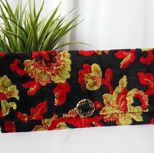 Cahoots Oversized Clutch Vintage Textile Handmade Red, Black & Green